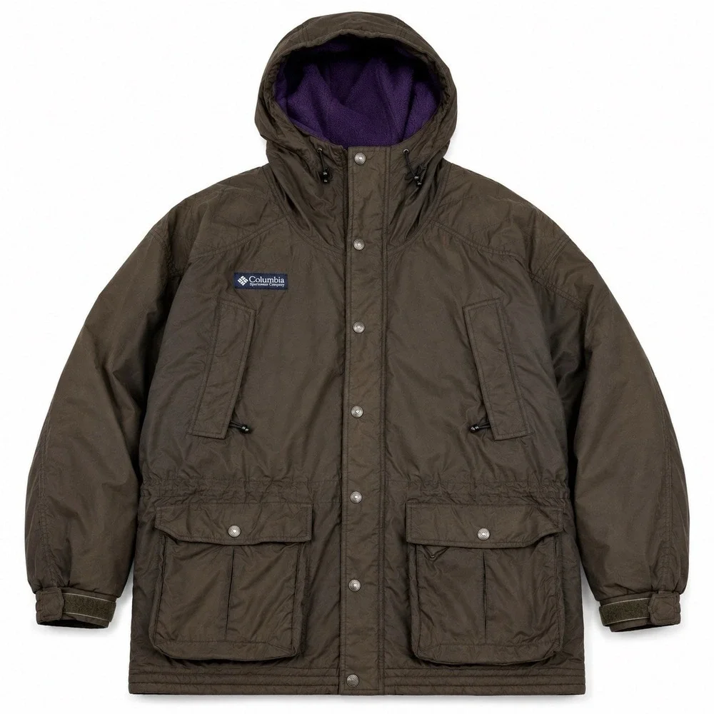 Vintage Columbia 90s Hooded Parka Jacket Mens Medium Fits XL Brown Coat